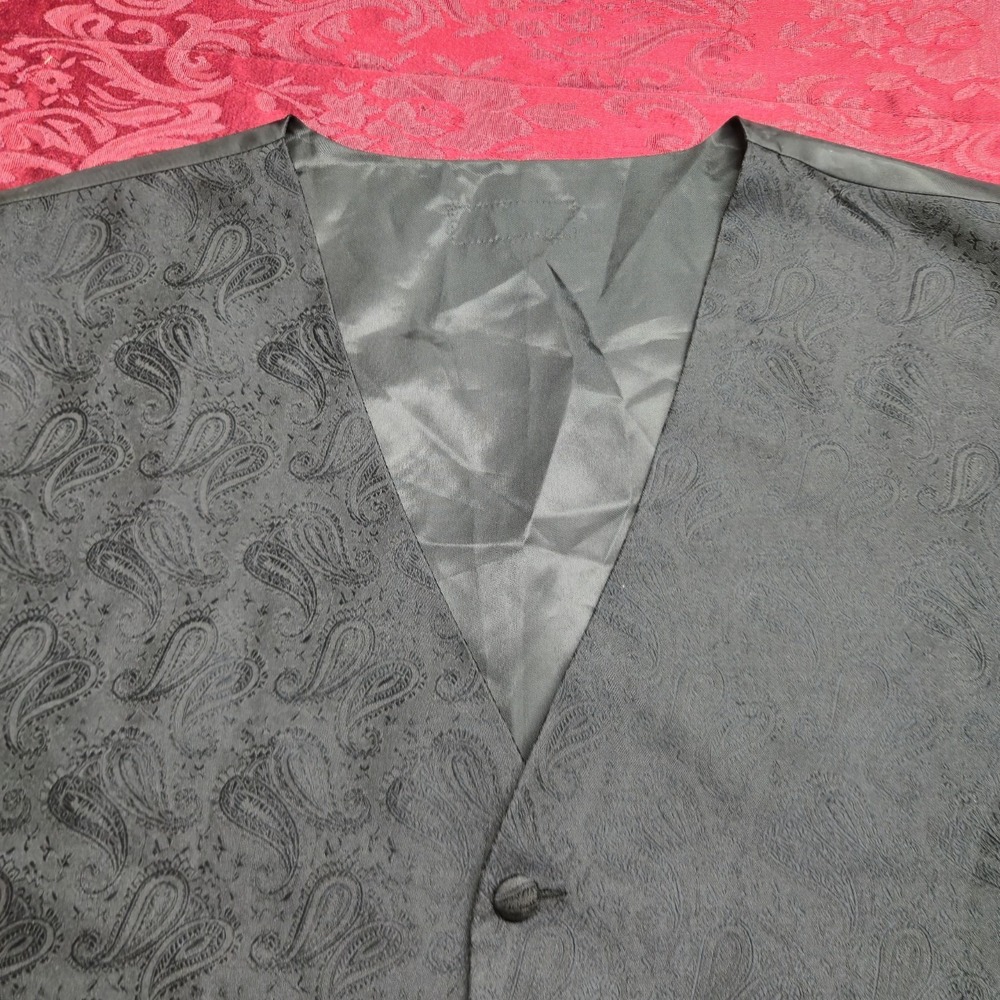 Umo Lorenzo Men's Black Paisley Formal Vest Tuxedo Suit Waistcoat XL - Picture 4 of 13